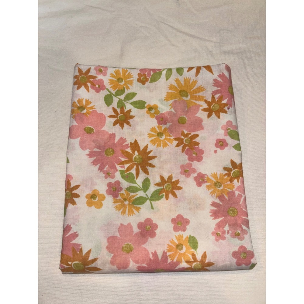 Vintage Sears Perma-Prest Floral Pillowcase Pink Orange Daisy Muslin 70s Retro